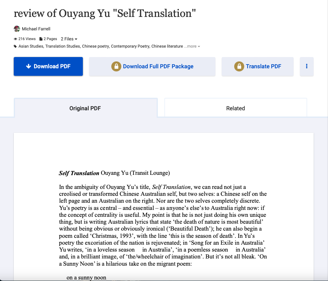On Self Translation, still available