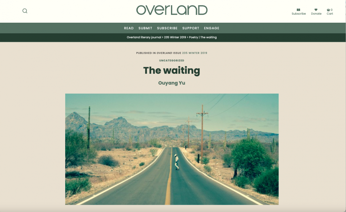 ‘The Waiting’ published in Overland, in 2019